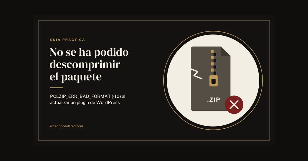 Archivo .zip dañado con una cremallera y una cruz roja de error