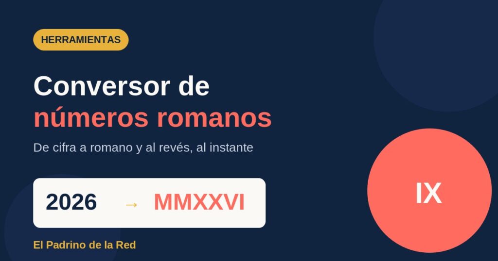 Conversor de números romanos de El Padrino de la Red que muestra 2026 convertido a MMXXVI