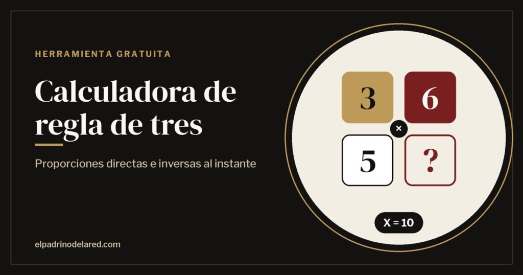 Calculadora de regla de tres con los valores 3, 6 y 5 y la incógnita X = 10